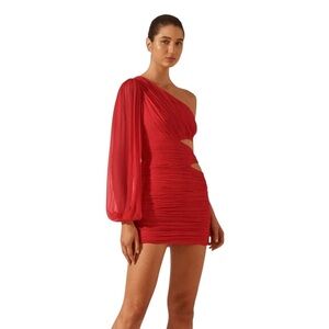 Shona Joy Margot One-Shoulder Mini Dress in Sailor Red Size 4